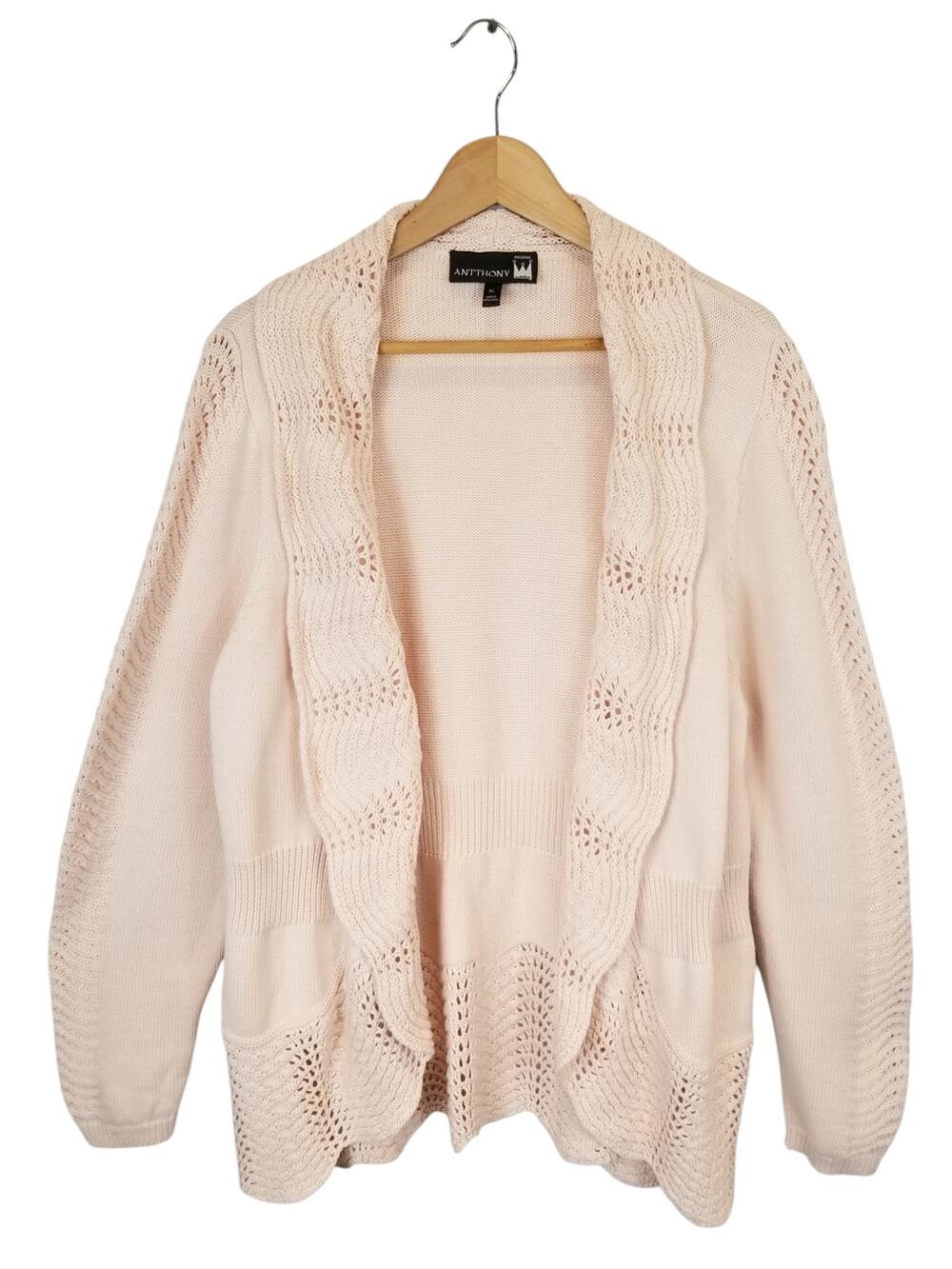 Antthony Original 100% Cotton Cream Crochet Open Front Cardigan Sweater Size XL